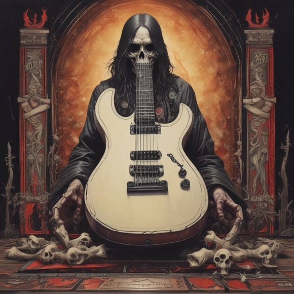 Gothic Skull Guitar Art Print - Picture 1 of 1